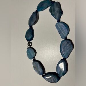 Blue agate necklace, 18” long